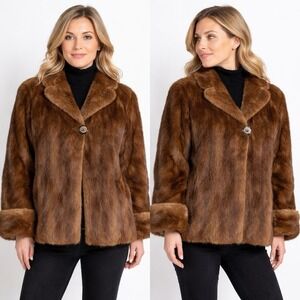 Vintage Swears & Wells Mink Fur Coat Brown Canada Short Jacket Womens M/L